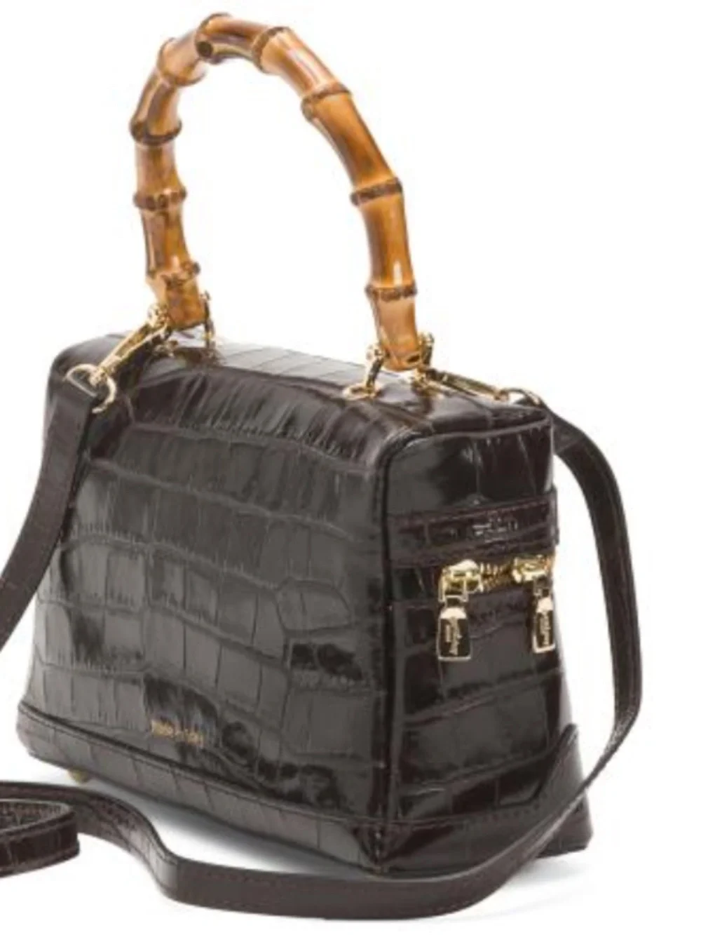 NWT PRATESI made in italy Chocolate Genuine leather crocodile vanity case Bag